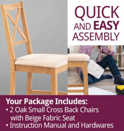 Hallowood Furniture Pair Of Oak Small Cross Back Chairs With Beige Fabric Seat - thumbnail 7