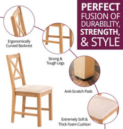 Hallowood Furniture Pair Of Oak Small Cross Back Chairs With Beige Fabric Seat - thumbnail 2