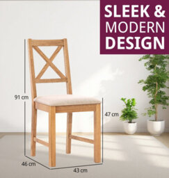 Hallowood Furniture Pair Of Oak Small Cross Back Chairs With Beige Fabric Seat - thumbnail 3