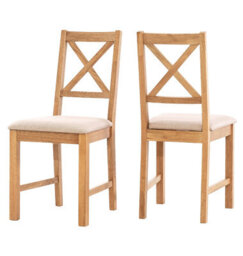 Hallowood Furniture Pair Of Oak Small Cross Back Chairs With Beige Fabric Seat - thumbnail 8