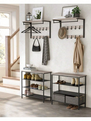 Songmics Vasagle Wall-Mounted Coat Rack, Wall Shelf With 10 Removable Hooks, Clothes Rail, Coat Hooks With Shelf, For Entryway, Bedroom - image 1