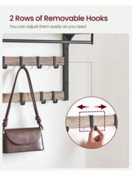 Songmics Vasagle Wall-Mounted Coat Rack, Wall Shelf With 10 Removable Hooks, Clothes Rail, Coat Hooks With Shelf, For Entryway, Bedroom - thumbnail 4