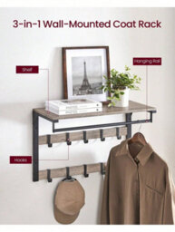 Songmics Vasagle Wall-Mounted Coat Rack, Wall Shelf With 10 Removable Hooks, Clothes Rail, Coat Hooks With Shelf, For Entryway, Bedroom - thumbnail 3