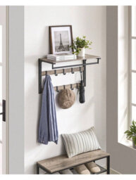 Songmics Vasagle Wall-Mounted Coat Rack, Wall Shelf With 10 Removable Hooks, Clothes Rail, Coat Hooks With Shelf, For Entryway, Bedroom - thumbnail 2