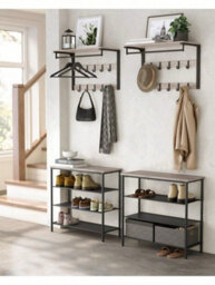 Songmics Vasagle Wall-Mounted Coat Rack, Wall Shelf With 10 Removable Hooks, Clothes Rail, Coat Hooks With Shelf, For Entryway, Bedroom - thumbnail 1