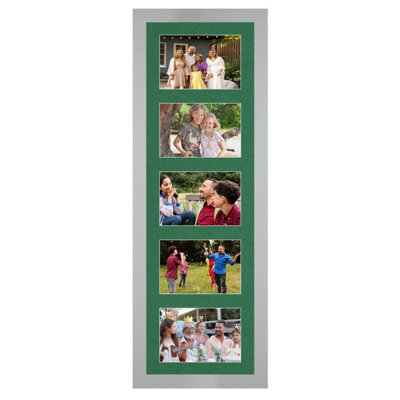 AK Frames 26X8 Light Grey Modern Multi Photo Frame With Emerald Mount - Holds 5 Apertures (5X) 6X4 Photos - image 1