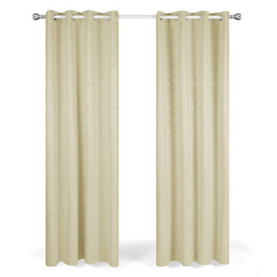 Deconovo Eyelet Blackout Curtains, Super Soft Diamond Foil Printed Thermal Insulated Curtains, W52 X L90 Inch, Beige, One Pair - image 1