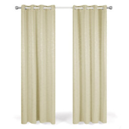 Deconovo Eyelet Blackout Curtains, Super Soft Diamond Foil Printed Thermal Insulated Curtains, W52 X L90 Inch, Beige, One Pair - thumbnail 1