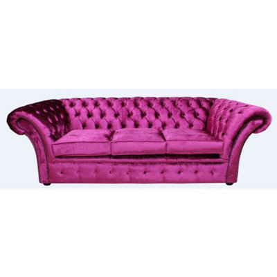 Chesterfield 3 Seater Sofa Settee Velvet Fuchsia Pink Fabric In Balmoral Style - image 1