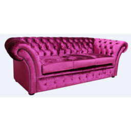 Chesterfield 3 Seater Sofa Settee Velvet Fuchsia Pink Fabric In Balmoral Style - thumbnail 2