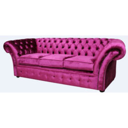 Chesterfield 3 Seater Sofa Settee Velvet Fuchsia Pink Fabric In Balmoral Style - thumbnail 3