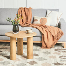 Wyld And Coco Retro Round Coffee Table 60Cm Light Brown Wood Veneer - Compact Matt Finish - thumbnail 2