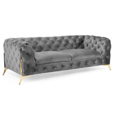 Stratus Interiors Modern Italian Chesterfield Sofa Plush Velvet 3 Seater 195W