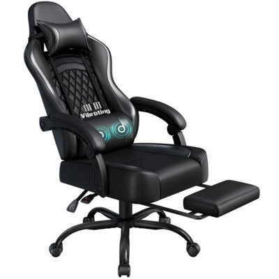 Full Black Massage Gaming Chair Swivel Ergonomic Computer Chair Office Chair With Footrest - image 1