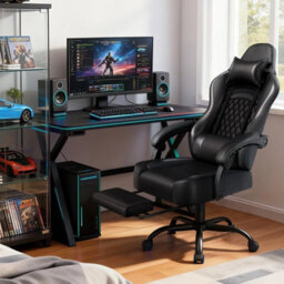 Full Black Massage Gaming Chair Swivel Ergonomic Computer Chair Office Chair With Footrest - thumbnail 5