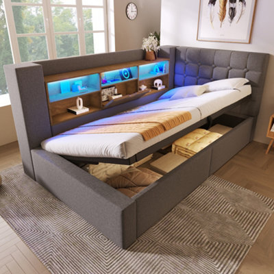 Btm 3Ft Daybed With Hydraulic Storage, Usb/type-C Charging, Linen Grey (No Mattress) - image 1