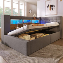 Btm 3Ft Daybed With Hydraulic Storage, Usb/type-C Charging, Linen Grey (No Mattress) - thumbnail 9