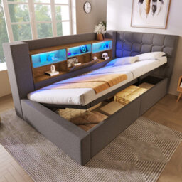 Btm 3Ft Daybed With Hydraulic Storage, Usb/type-C Charging, Linen Grey (No Mattress) - thumbnail 1