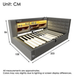 Btm 3Ft Daybed With Hydraulic Storage, Usb/type-C Charging, Linen Grey (No Mattress) - thumbnail 2