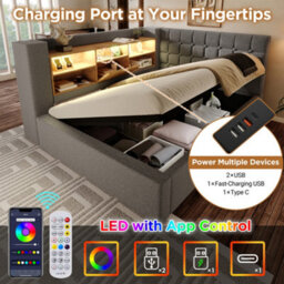 Btm 3Ft Daybed With Hydraulic Storage, Usb/type-C Charging, Linen Grey (No Mattress) - thumbnail 5