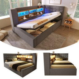 Btm 3Ft Daybed With Hydraulic Storage, Usb/type-C Charging, Linen Grey (No Mattress) - thumbnail 3