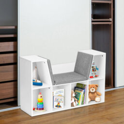 Costway Modern Storage Shelf Bookcase Cube Bookshelf Organizer Cabinet With Seat Cushion - thumbnail 6