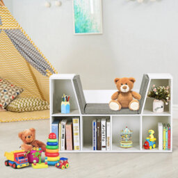 Costway Modern Storage Shelf Bookcase Cube Bookshelf Organizer Cabinet With Seat Cushion - thumbnail 7