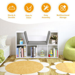 Costway Modern Storage Shelf Bookcase Cube Bookshelf Organizer Cabinet With Seat Cushion - thumbnail 4