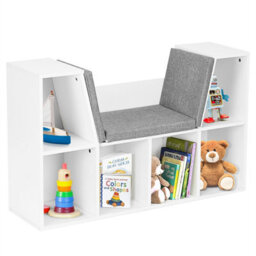 Costway Modern Storage Shelf Bookcase Cube Bookshelf Organizer Cabinet With Seat Cushion - thumbnail 1