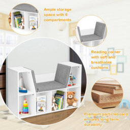 Costway Modern Storage Shelf Bookcase Cube Bookshelf Organizer Cabinet With Seat Cushion - thumbnail 3
