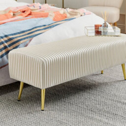 Beliani Glamour Velvet Bench Off-White With Gold Metal Legs, 118 X 40 Cm - thumbnail 2