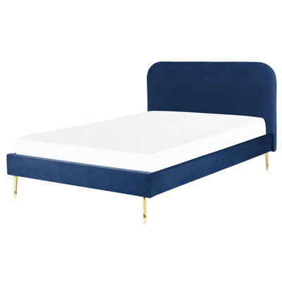 Beliani Bed Velvet Flayat 140 X 200 Cm (Eu Double) Navy Blue - image 1