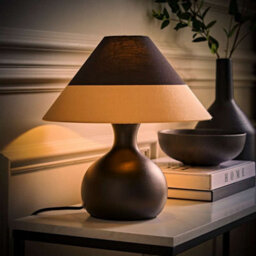 Valuelights Rupert Black Table Lamp With Two Tone Cone Tapered Shade And Bulb - thumbnail 3