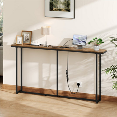 Yaheetech 160Cm Slim Console Table With Charging Station, Rustic Brown - image 1