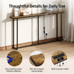 Yaheetech 160Cm Slim Console Table With Charging Station, Rustic Brown - thumbnail 5