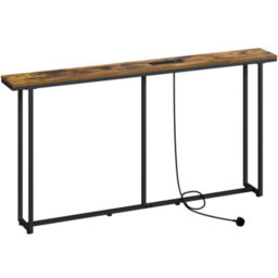 Yaheetech 160Cm Slim Console Table With Charging Station, Rustic Brown - thumbnail 2