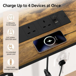 Yaheetech 160Cm Slim Console Table With Charging Station, Rustic Brown - thumbnail 4