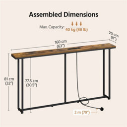 Yaheetech 160Cm Slim Console Table With Charging Station, Rustic Brown - thumbnail 3
