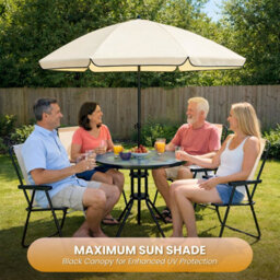 4 Seater Cream Patio Dining Set With Parasol Garden Table And Chairs Set With 4 Foldable Chairs - thumbnail 8