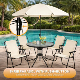 4 Seater Cream Patio Dining Set With Parasol Garden Table And Chairs Set With 4 Foldable Chairs - thumbnail 6
