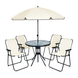 4 Seater Cream Patio Dining Set With Parasol Garden Table And Chairs Set With 4 Foldable Chairs - thumbnail 3