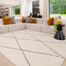 Loomed Machine Washable Shaggy Rug Beige Trellis Fluffy Mats 60Cm X 240Cm - thumbnail 1