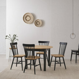 Impact Furniture Dining Kitchen Table Small Round Extendable To Oval Oak And Black 4 To 12 Seater Extending  105Cm To 150Cm To 195Cm To 240Cm Indus - thumbnail 2