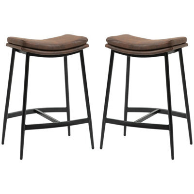 Bar Stools Set Of 2 Upholstered Barstools  Curved Seat Brown - image 1