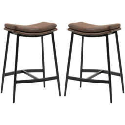 Bar Stools Set Of 2 Upholstered Barstools  Curved Seat Brown - thumbnail 1