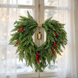 Amorly 22 Inch Artificial Cypress Wreath With Red Berries & Golden Bell,for Front Door, Farmhouse Christmas Seasonal Home Wall Decor - thumbnail 1