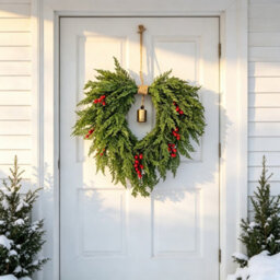 Amorly 22 Inch Artificial Cypress Wreath With Red Berries & Golden Bell,for Front Door, Farmhouse Christmas Seasonal Home Wall Decor - thumbnail 2
