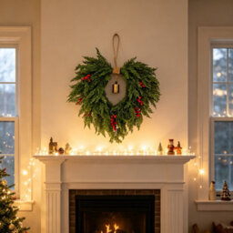 Amorly 22 Inch Artificial Cypress Wreath With Red Berries & Golden Bell,for Front Door, Farmhouse Christmas Seasonal Home Wall Decor - thumbnail 3