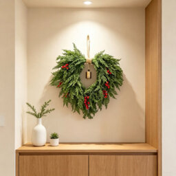Amorly 22 Inch Artificial Cypress Wreath With Red Berries & Golden Bell,for Front Door, Farmhouse Christmas Seasonal Home Wall Decor - thumbnail 4
