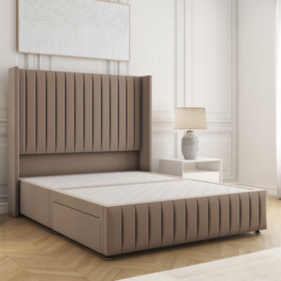 Bsspoke Luna Divan Bed Mink Plush Velvet 54Inch Headboard & Footboard No Mattress No Drawers In Single Double King 4Ft 6Ft - image 1